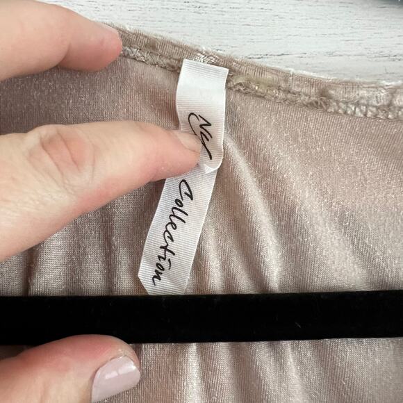 NY Collection Blush Pink Crushed Velvet Short Sleeve Top Size L - Picture 5 of 6